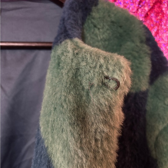 Lala Blue & Green Checkered Faux Fur Coat - Picture 12 of 12